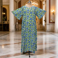 2XL-3XL Ariya Printed Cotton Dress 57" Short Sleeves Jalabiya