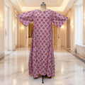 L-XL Ariya Printed Cotton Dress 57" Short Sleeves Jalabiya