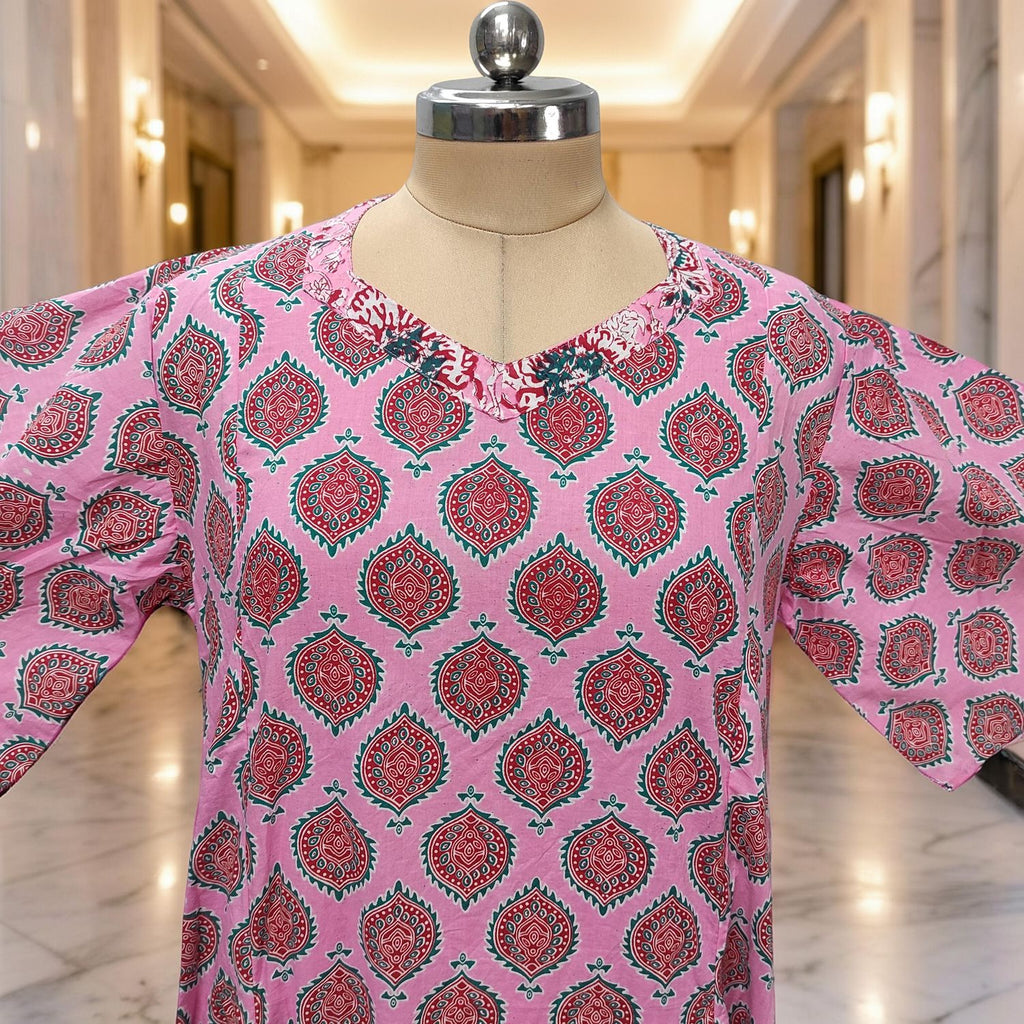 2XL-3XL Ariya Printed Cotton Dress 57" Short Sleeves Jalabiya