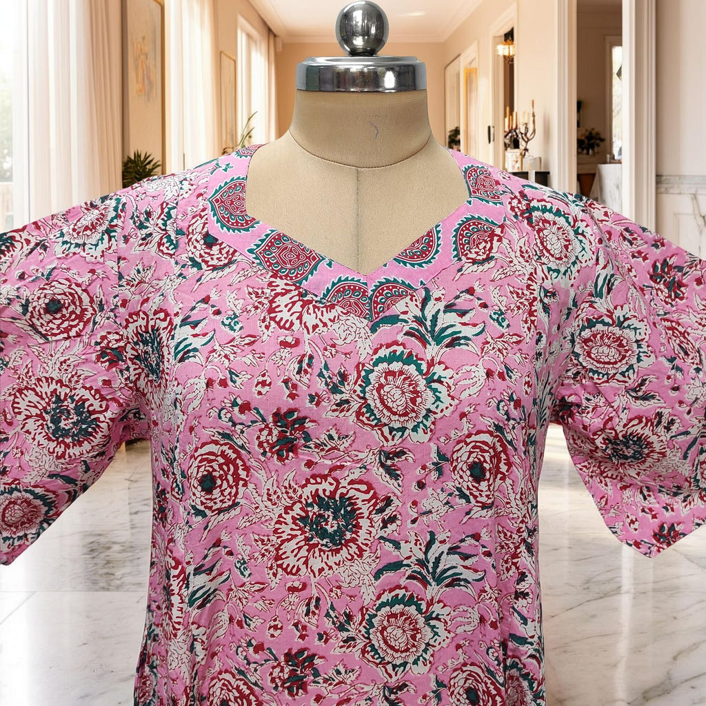 XS-S Ariya Printed Cotton Dress 54" Short Sleeves Jalabiya
