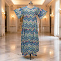 L-XL Ariya Printed Cotton Dress 57" Short Sleeves Jalabiya