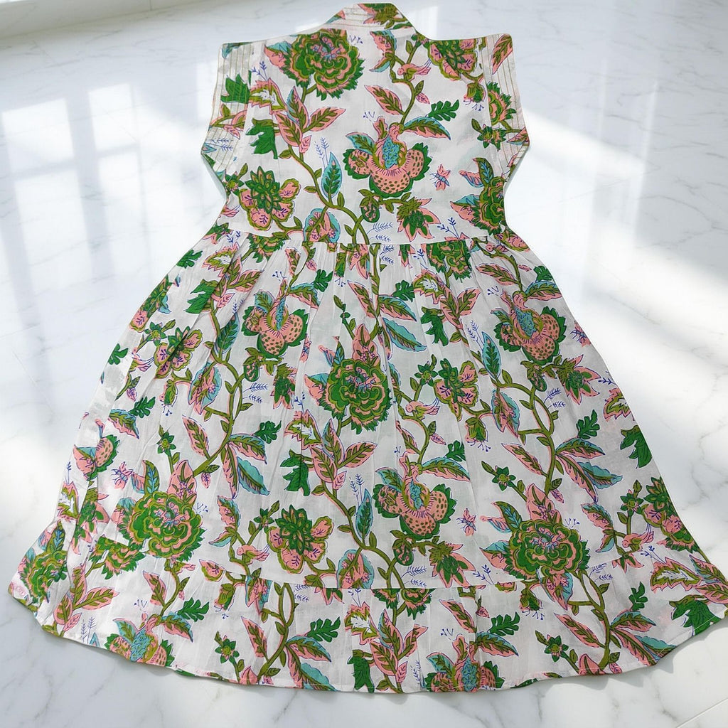 12-13 Year Amani Printed Cotton Girls Dress 50" Short Sleeves Jalabiya