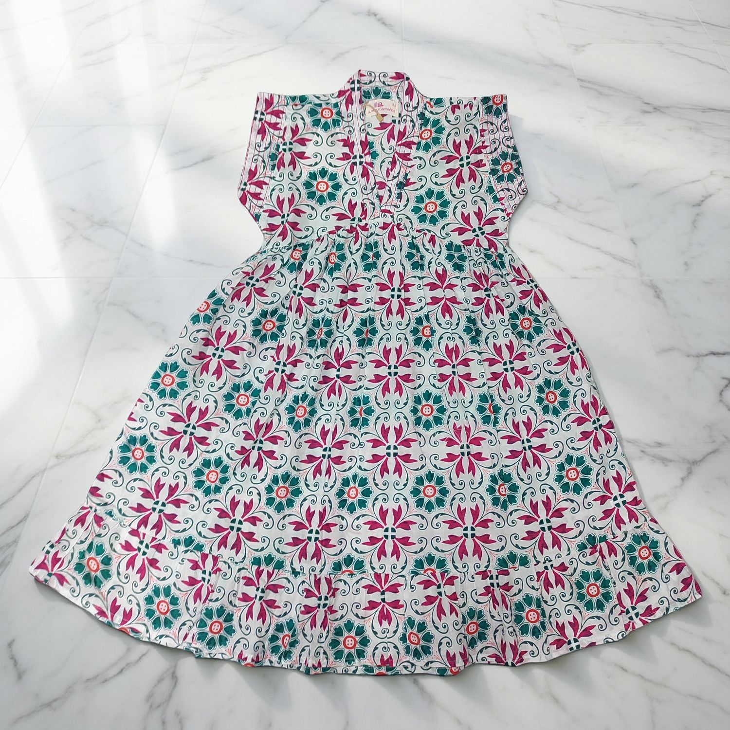 4-5 Year Amani Printed Cotton Girls Dress 34" Short Sleeves Jalabiya