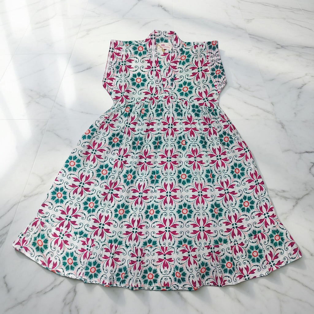 6-7 Year Amani Printed Cotton Girls Dress 38" Short Sleeves Jalabiya