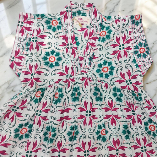 1-2 Year Amani Printed Cotton Girls Dress 26'' Short Sleeves Jalabiya