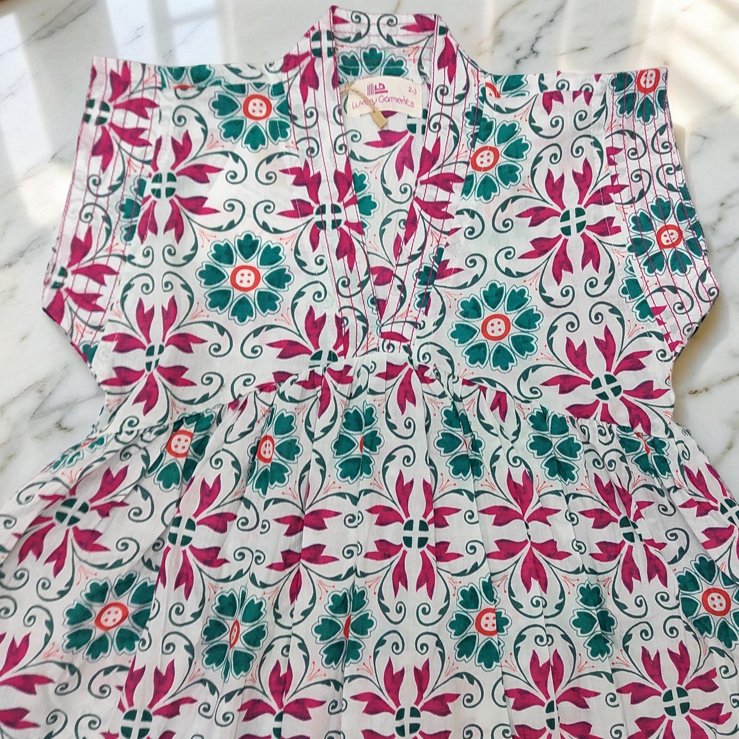 2-3 Year Amani Printed Cotton Girls Dress 30'' Short Sleeves Jalabiya