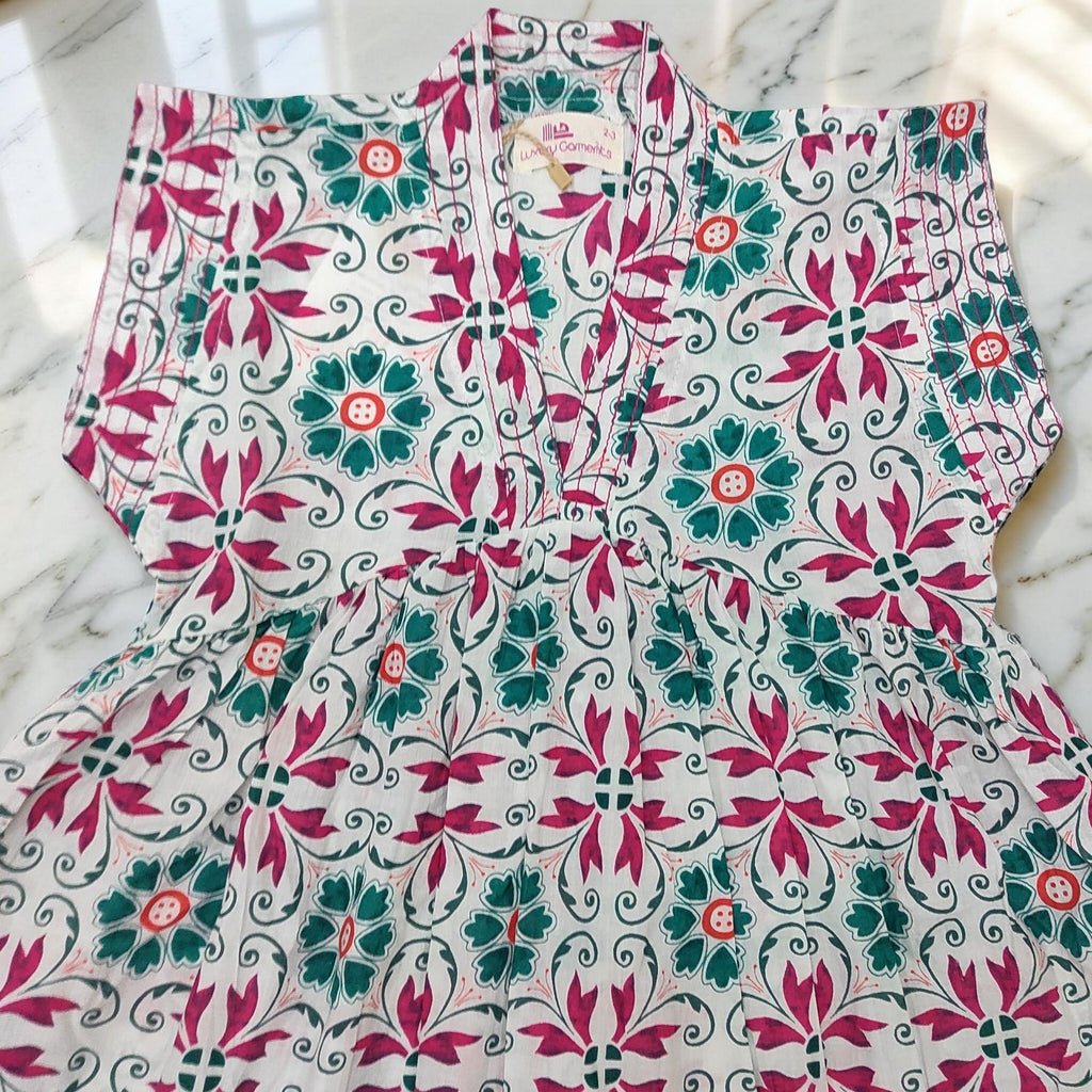 6-7 Year Amani Printed Cotton Girls Dress 38" Short Sleeves Jalabiya