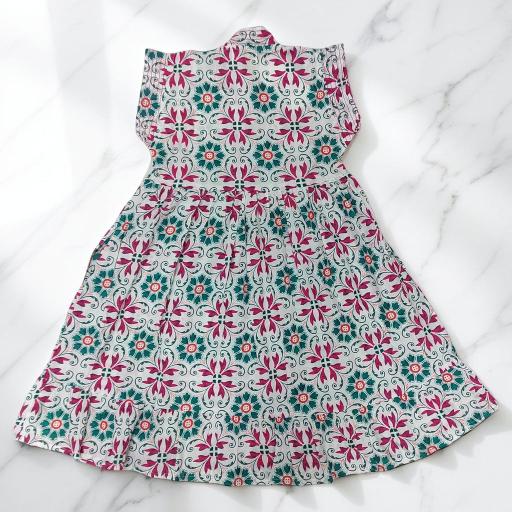 1-2 Year Amani Printed Cotton Girls Dress 26'' Short Sleeves Jalabiya
