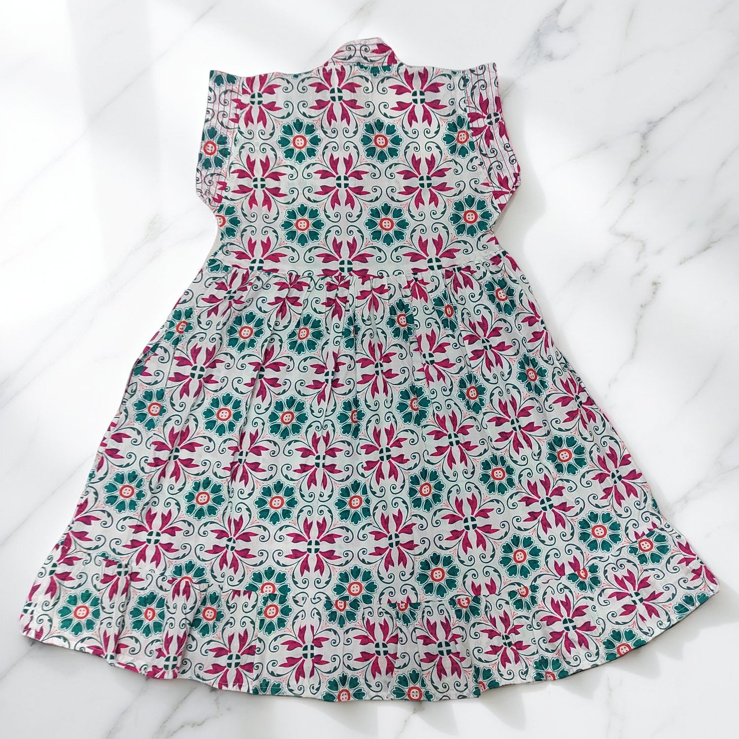 8-9 Year Amani Printed Cotton Girls Dress 42" Short Sleeves Jalabiya