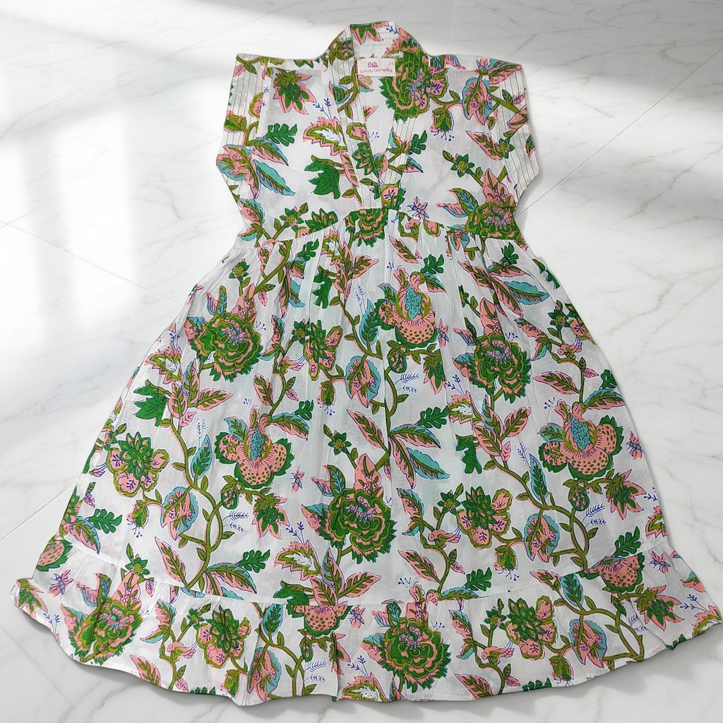 4-5 Year Amani Printed Cotton Girls Dress 34" Short Sleeves Jalabiya