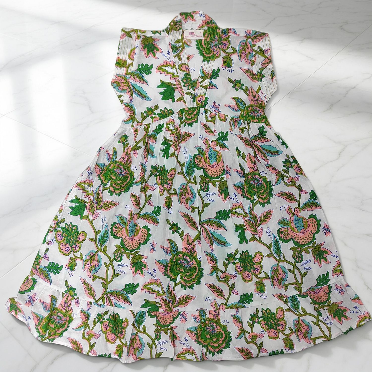 2-3 Year Amani Printed Cotton Girls Dress 30'' Short Sleeves Jalabiya
