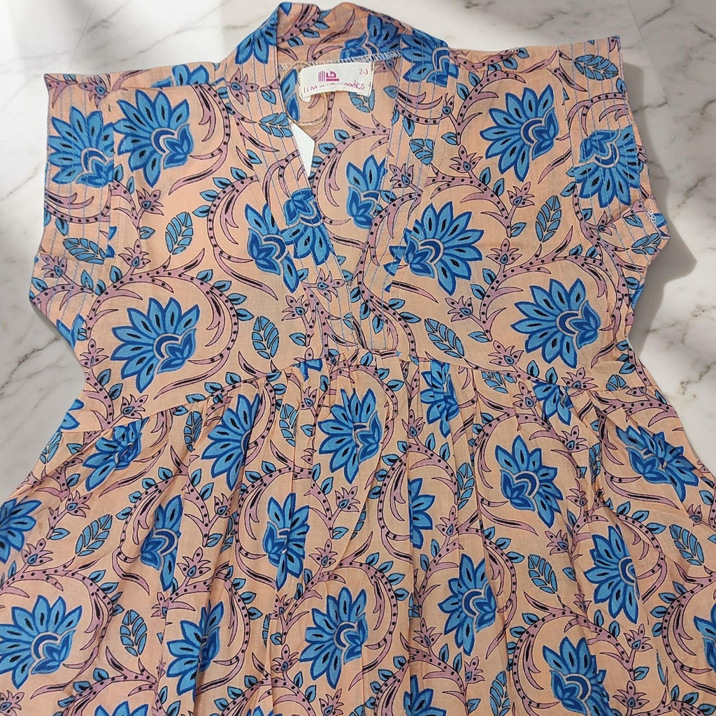2-3 Year Amani Printed Cotton Girls Dress 30'' Short Sleeves Jalabiya