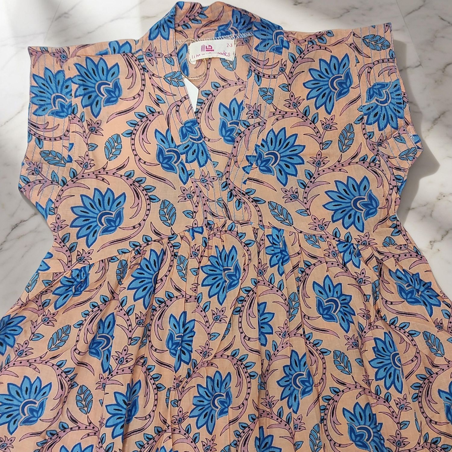 6-7 Year Amani Printed Cotton Girls Dress 38" Short Sleeves Jalabiya