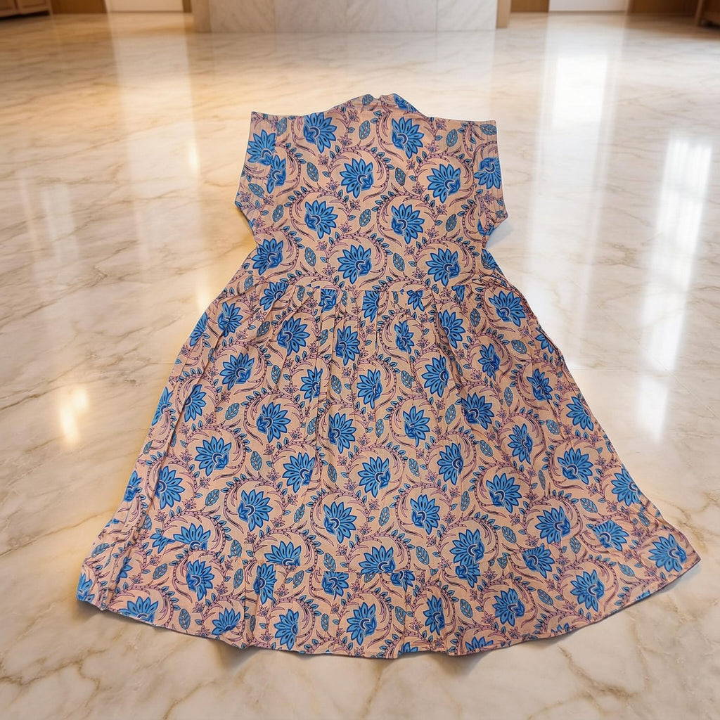 8-9 Year Amani Printed Cotton Girls Dress 42" Short Sleeves Jalabiya