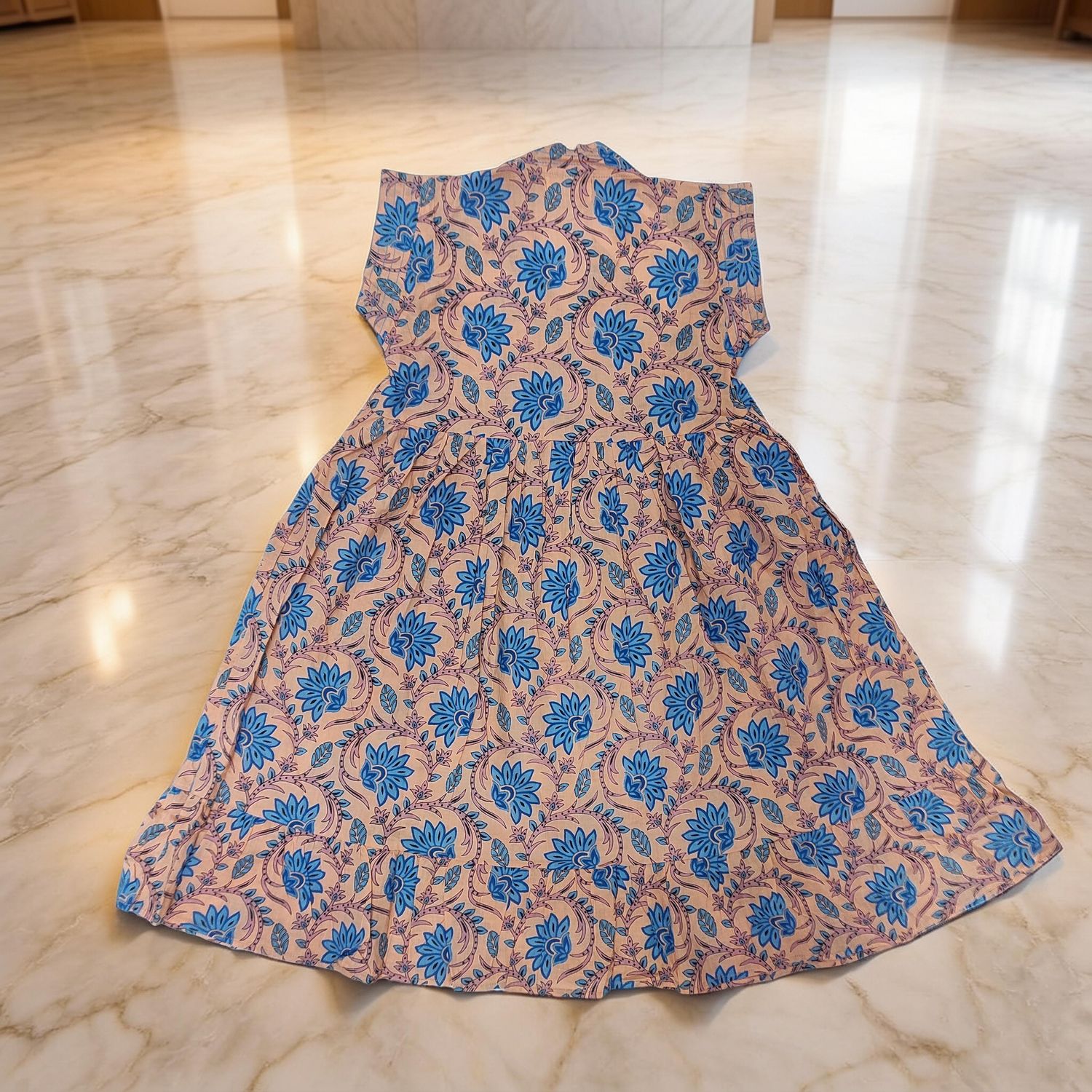 6-7 Year Amani Printed Cotton Girls Dress 38" Short Sleeves Jalabiya