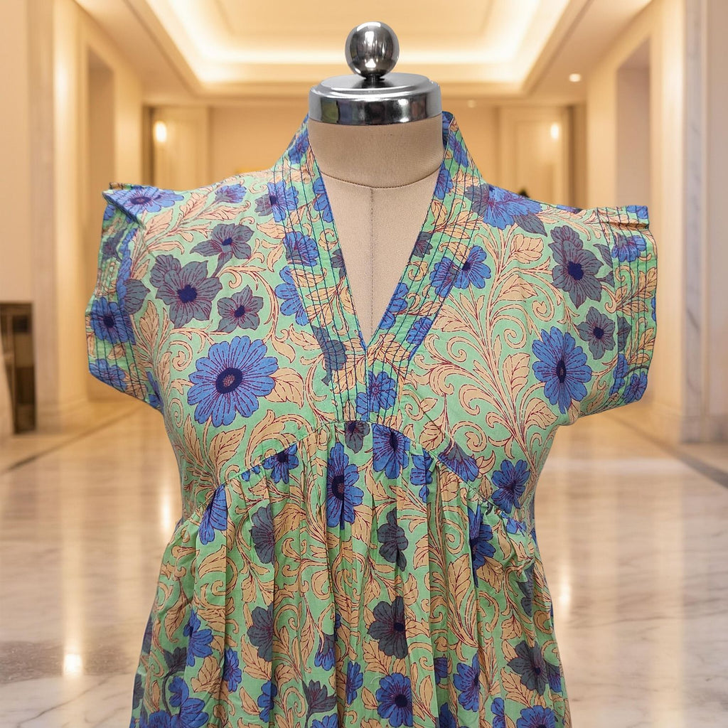 S-M Amani Printed Cotton Dress 57" Short Sleeves Jalabiya