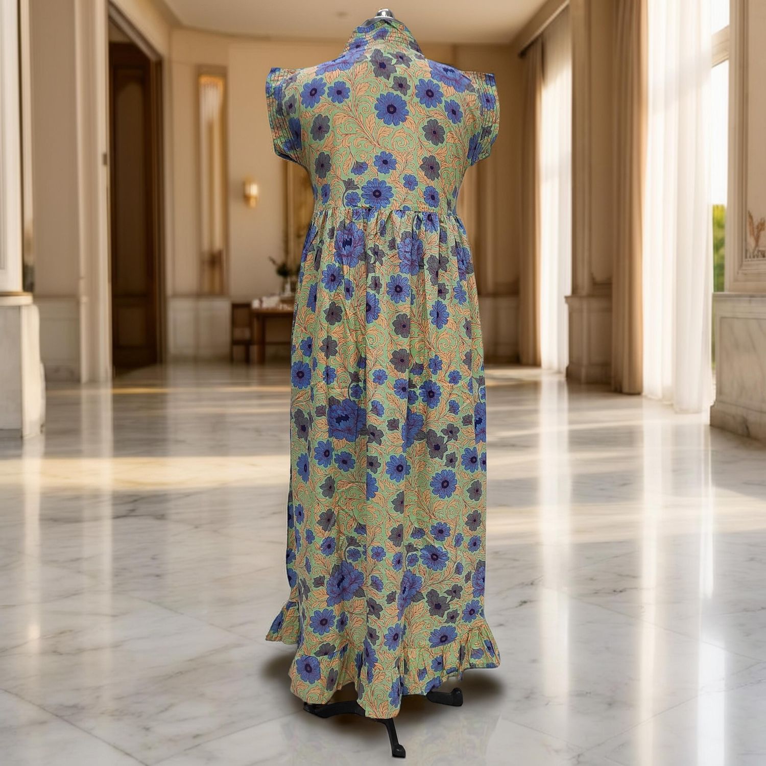 S-M Amani Printed Cotton Dress 57" Short Sleeves Jalabiya