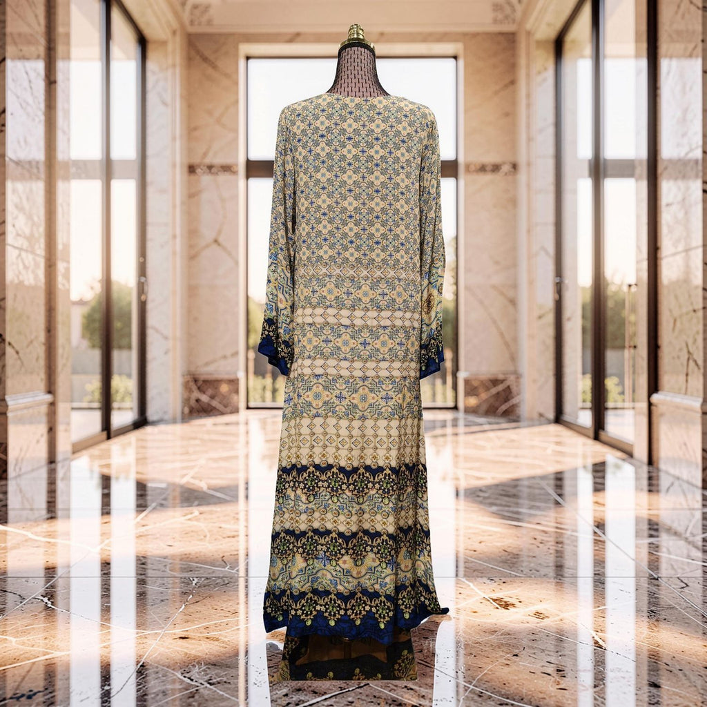 XL Digital Dress Kaftan Printed Silky Hand Crystal 63" Long Jalabiya