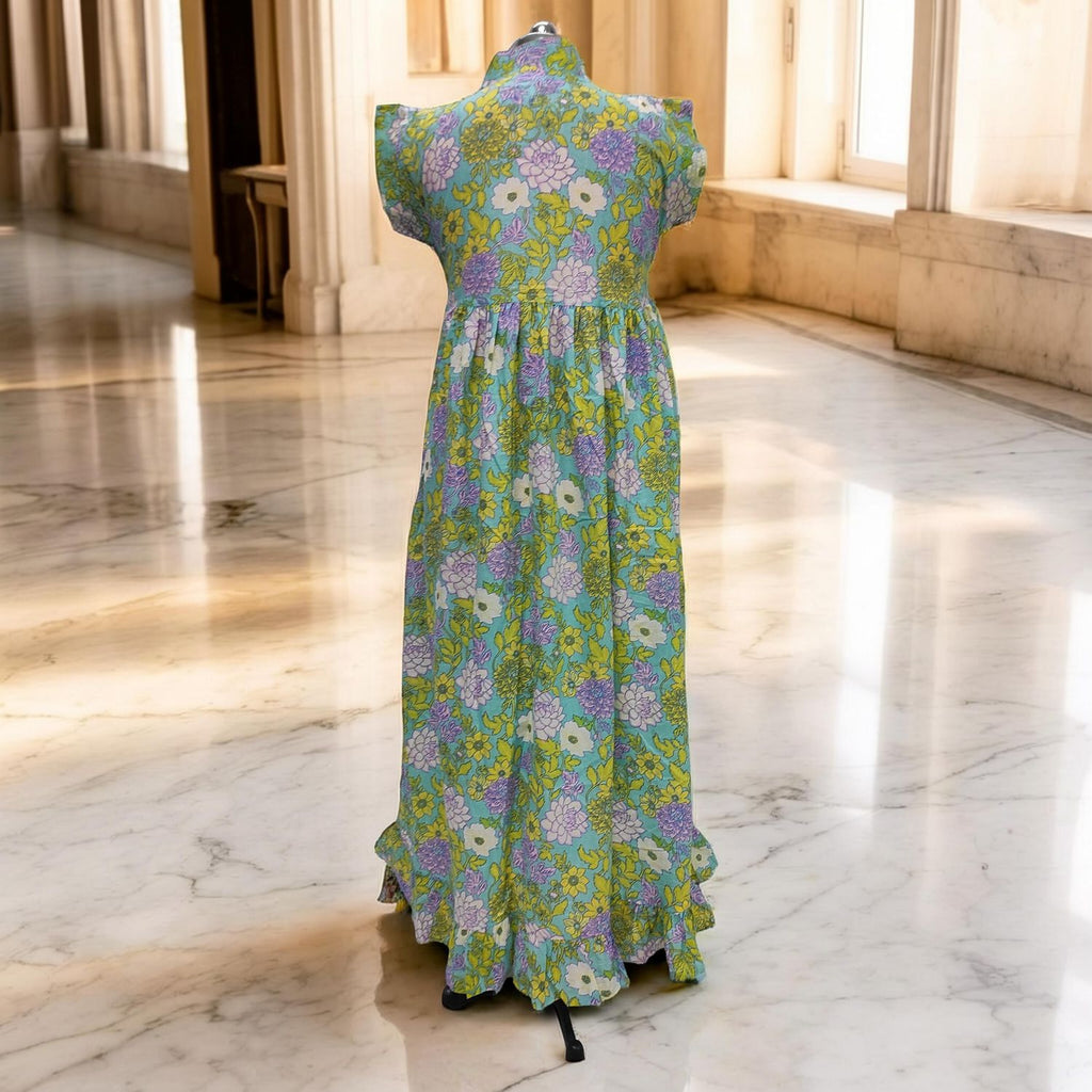S-M Amani Printed Cotton Dress 57" Short Sleeves Jalabiya