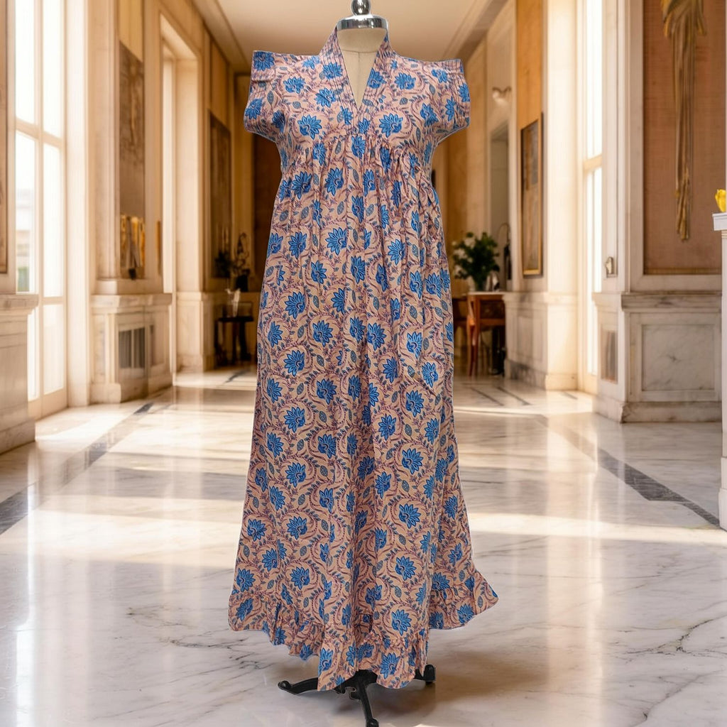 L/XL Amani Printed Cotton Dress 57" Short Sleeves Jalabiya