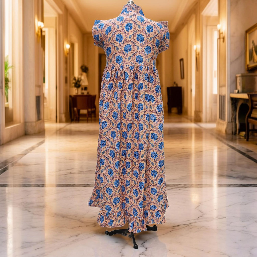 L/XL Amani Printed Cotton Dress 57" Short Sleeves Jalabiya