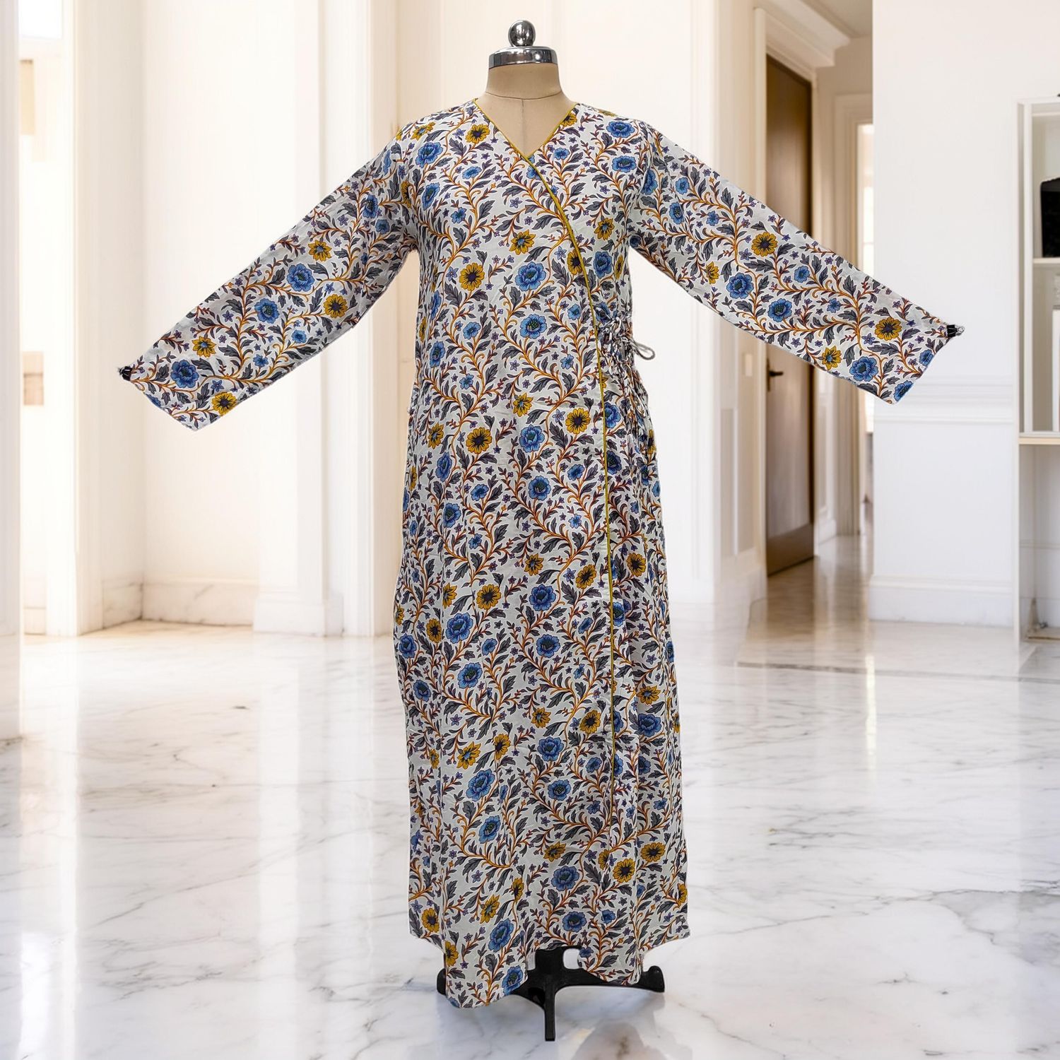 10-11 Year Qifa Printed Cotton Girls Dress 46" Long Jalabiya