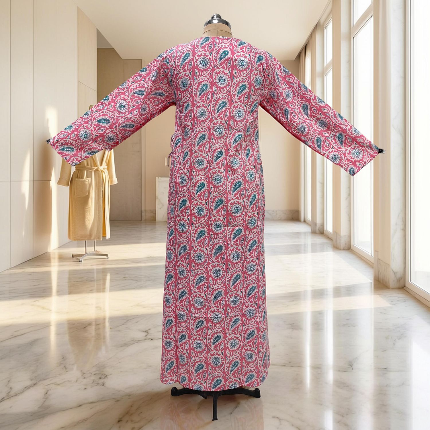 12-13 Year Qifa Printed Cotton Girls Dress 50" Long Jalabiya