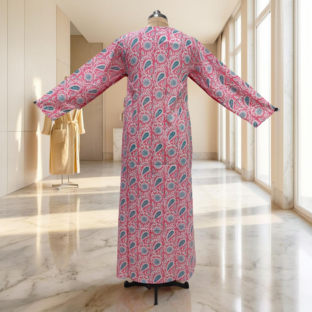 S-M Qifa Printed Cotton Dress 57" Long Jalabiya