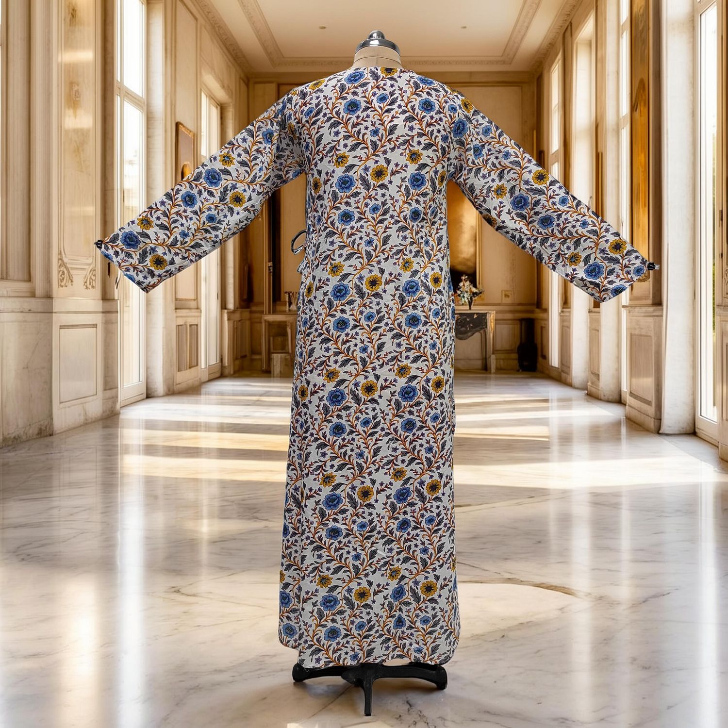 2XL/3XL Qifa Printed Cotton Dress 57" Long Jalabiya