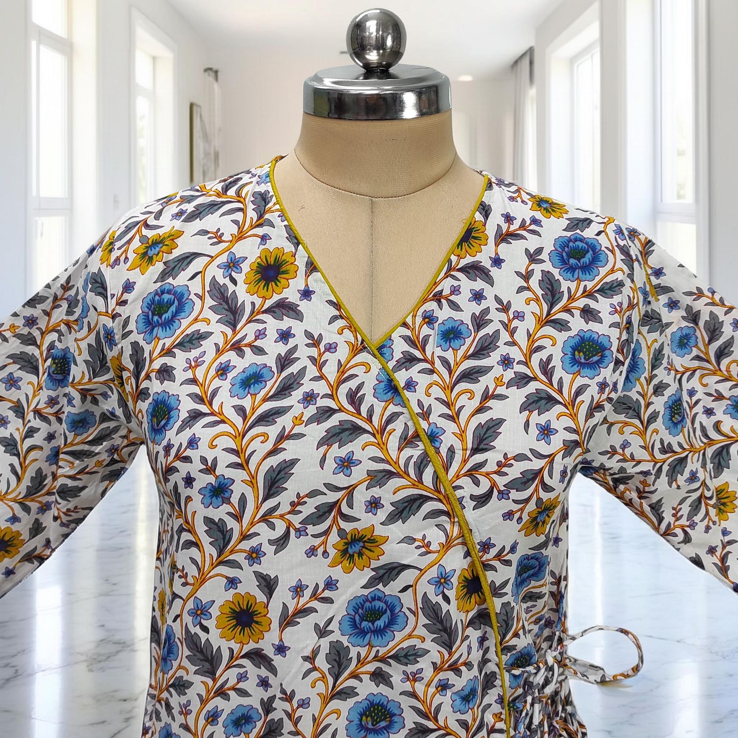 XS/S Qifa Printed Cotton Dress 54" Long Jalabiya