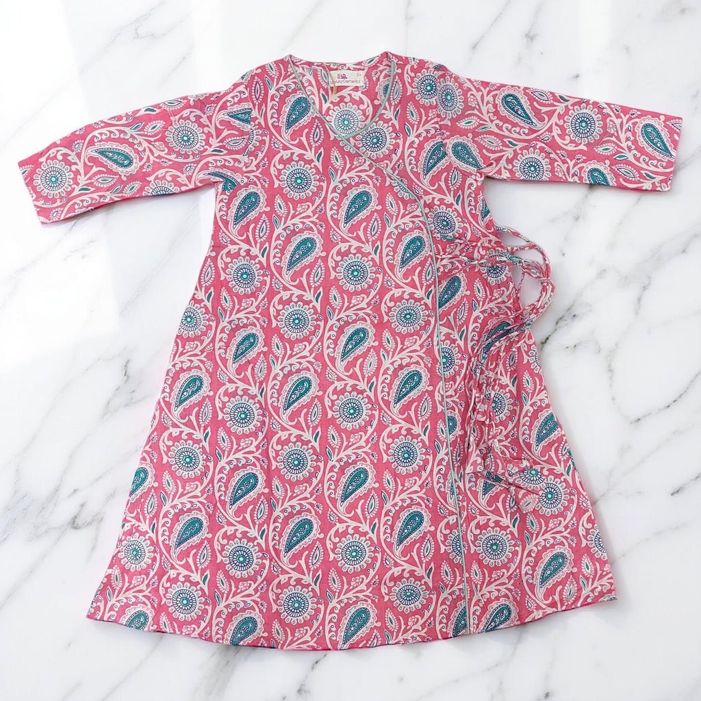 6-7 Year Qifa Printed Cotton Girls Dress 38" Long Jalabiya