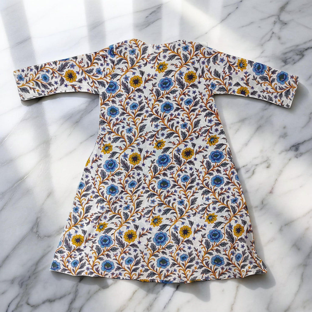 1-2 Year Qifa Printed Cotton Girls Dress 26" Long Jalabiya