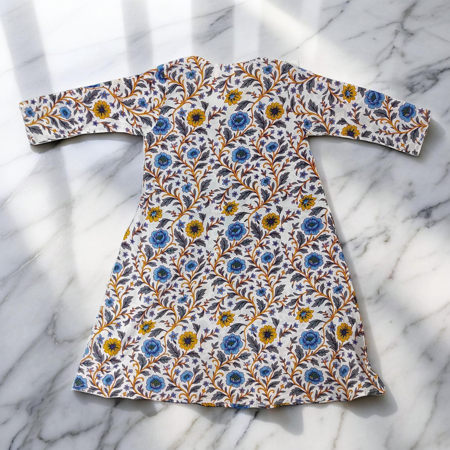 6-7 Year Qifa Printed Cotton Girls Dress 38" Long Jalabiya