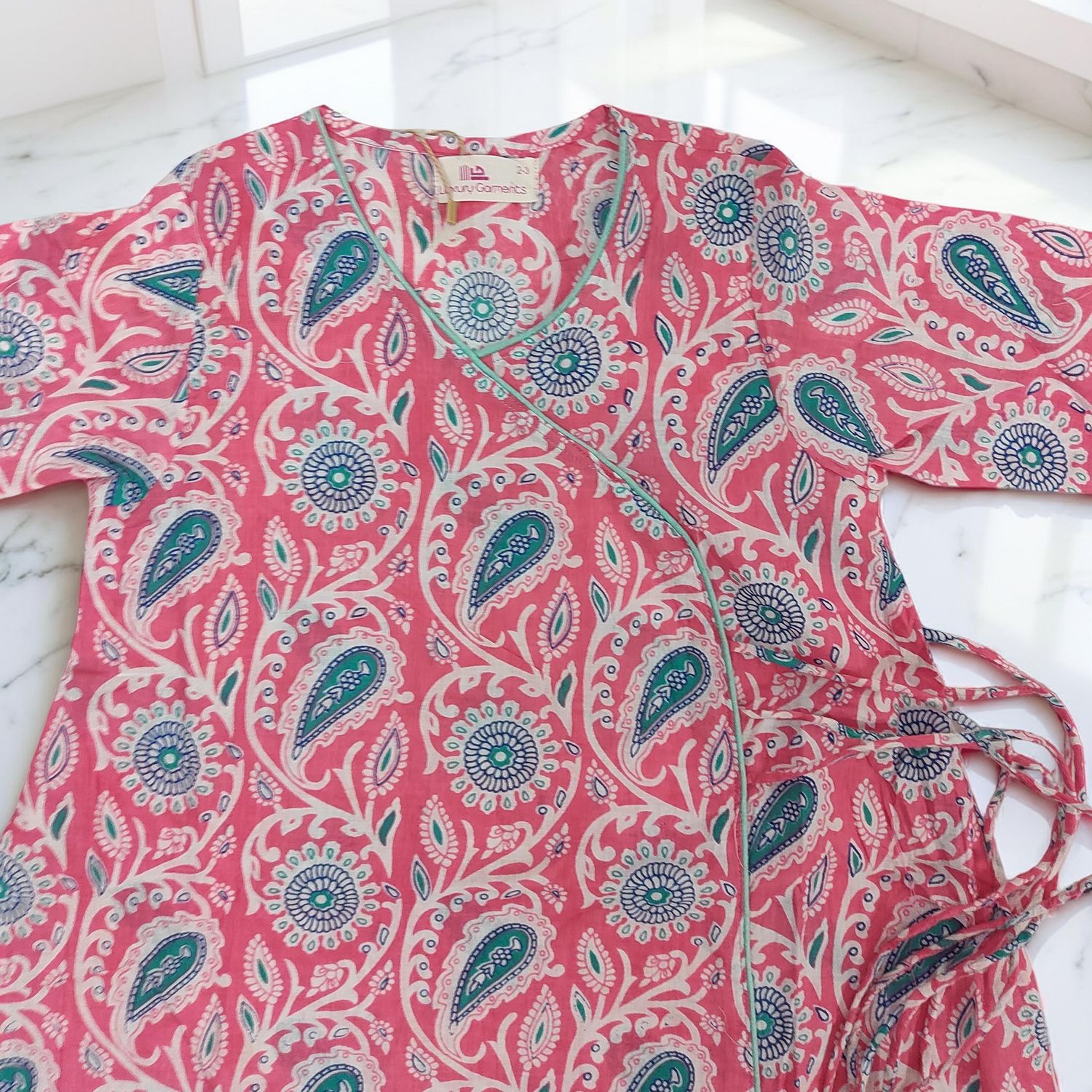 6-7 Year Qifa Printed Cotton Girls Dress 38" Long Jalabiya