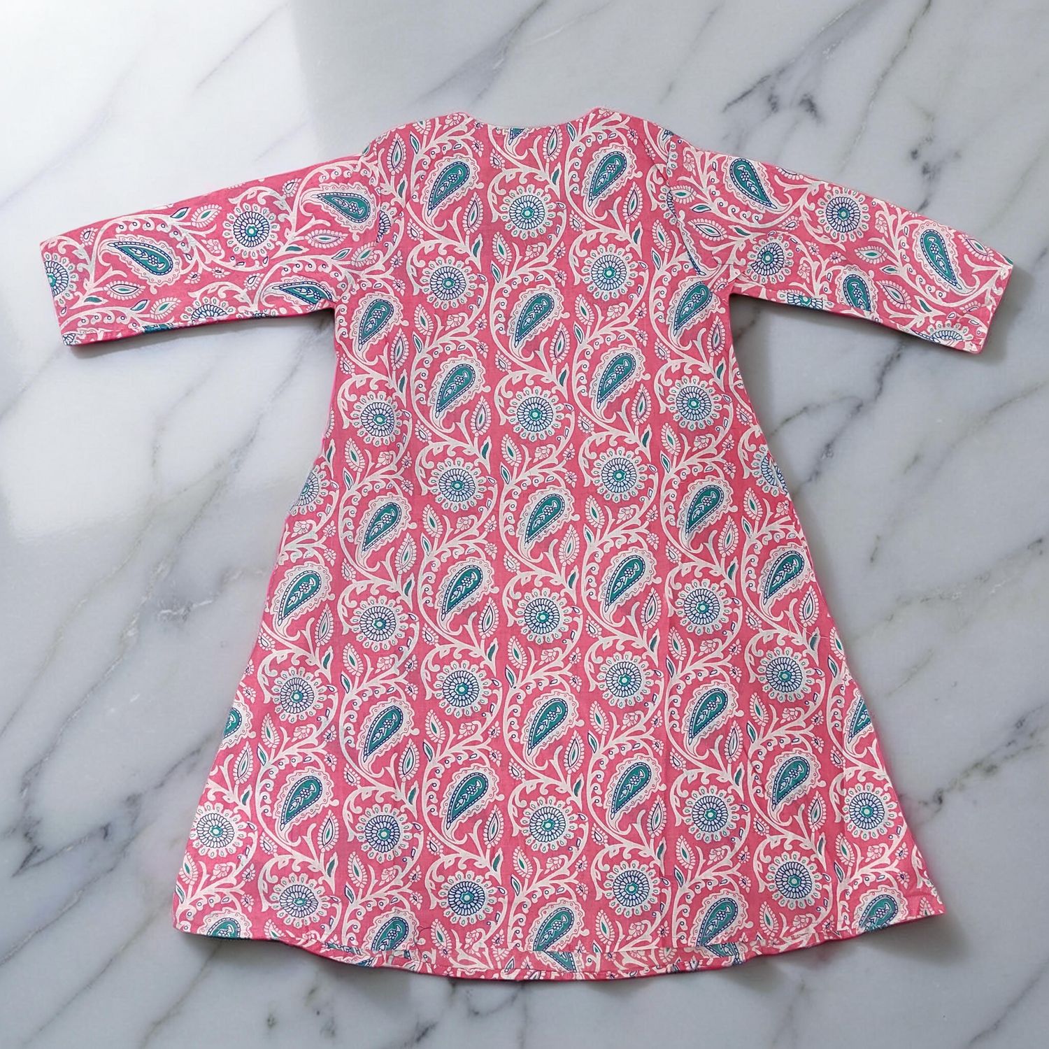 8-9 Year Qifa Printed Cotton Girls Dress 42" Long Jalabiya