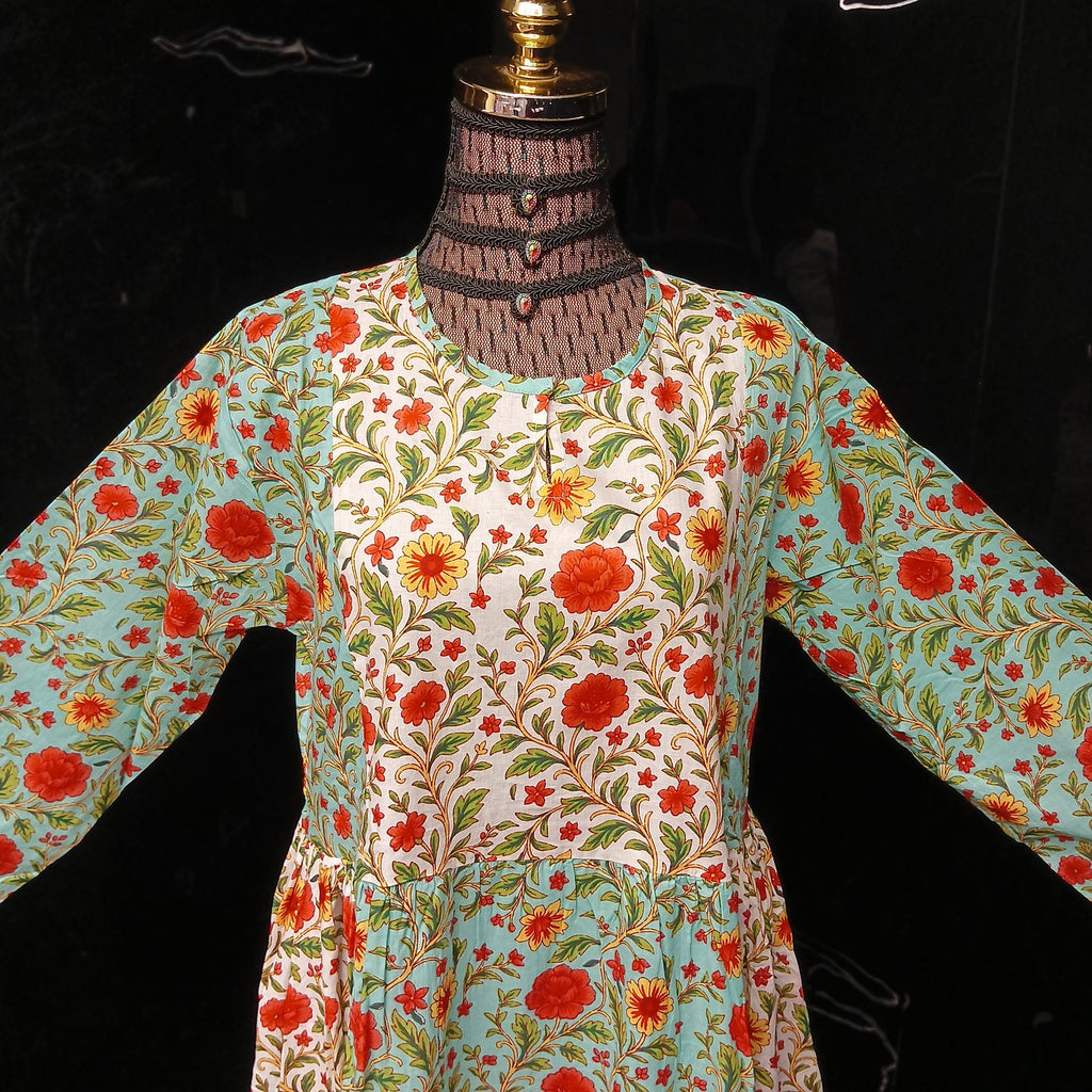L-XL Heba Cotton Printed Dress 57" Long Jalabiya With Sheila