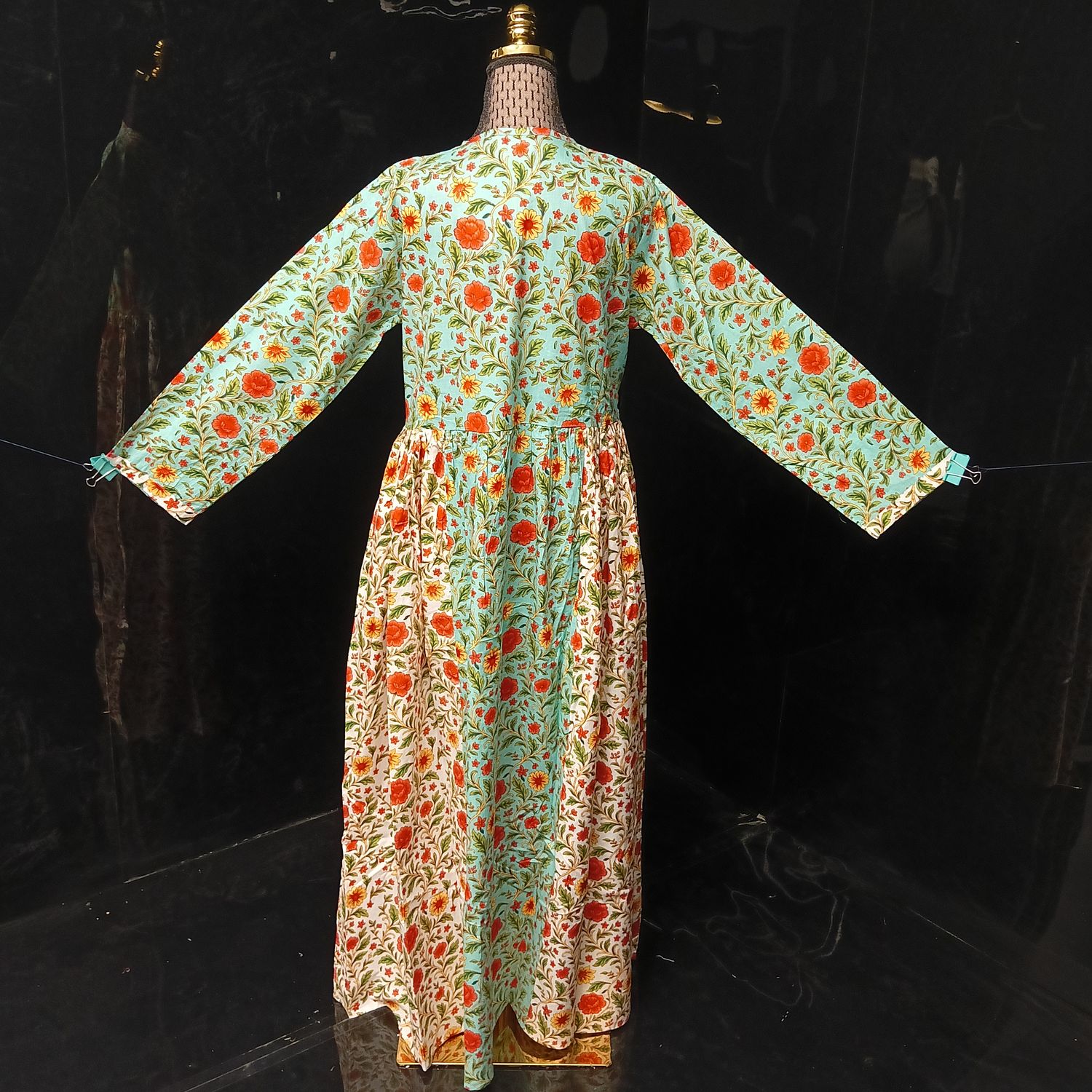 L-XL Heba Cotton Printed Dress 57" Long Jalabiya With Sheila