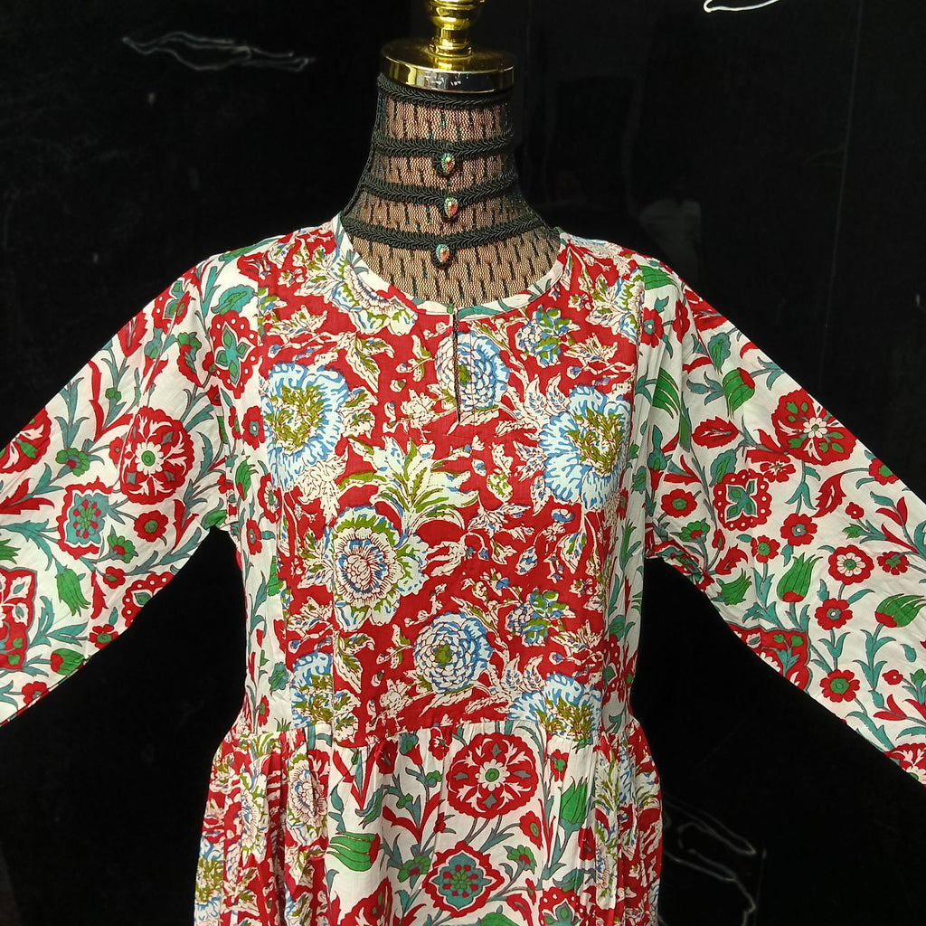 L-XL Heba Cotton Printed Dress 57" Long Jalabiya With Sheila