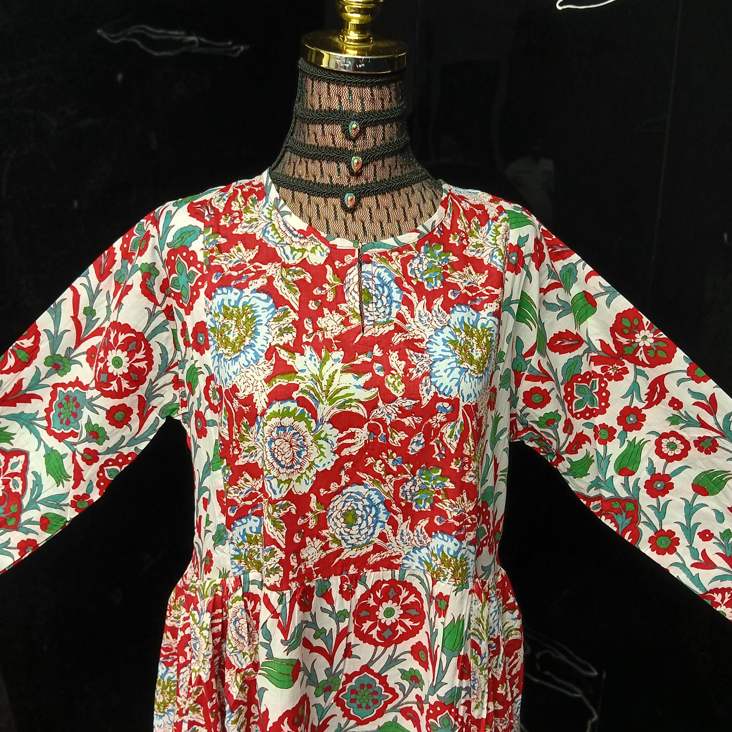 L-XL Heba Cotton Printed Dress 57" Long Jalabiya With Sheila