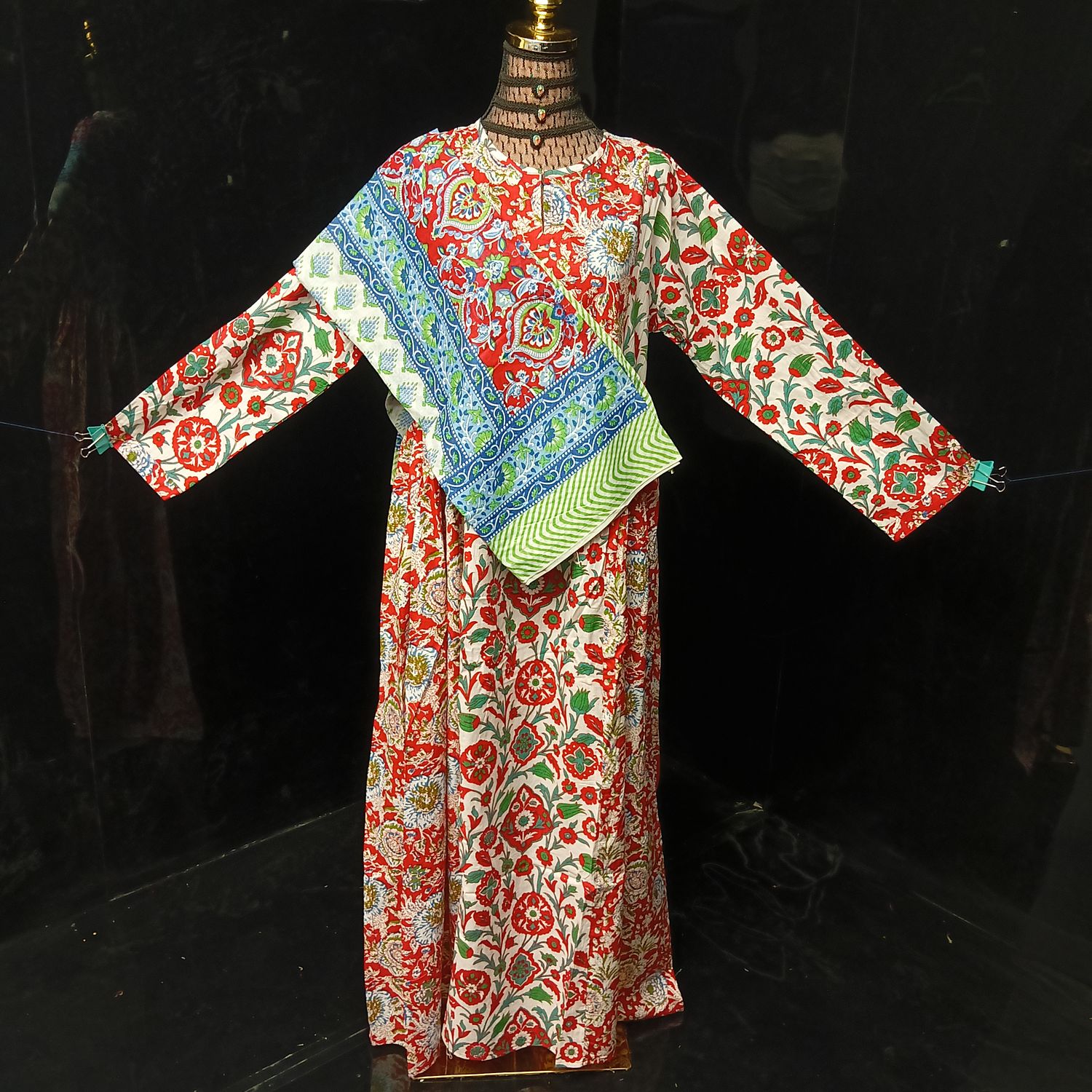 L-XL Heba Cotton Printed Dress 57" Long Jalabiya With Sheila