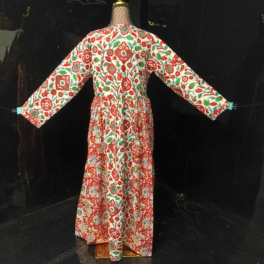 L-XL Heba Cotton Printed Dress 57" Long Jalabiya With Sheila