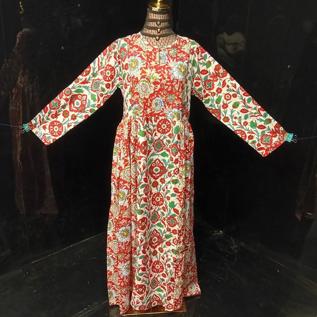 S-M Heba Printed Cotton Dress 57" Long Jalabiya With Sheila