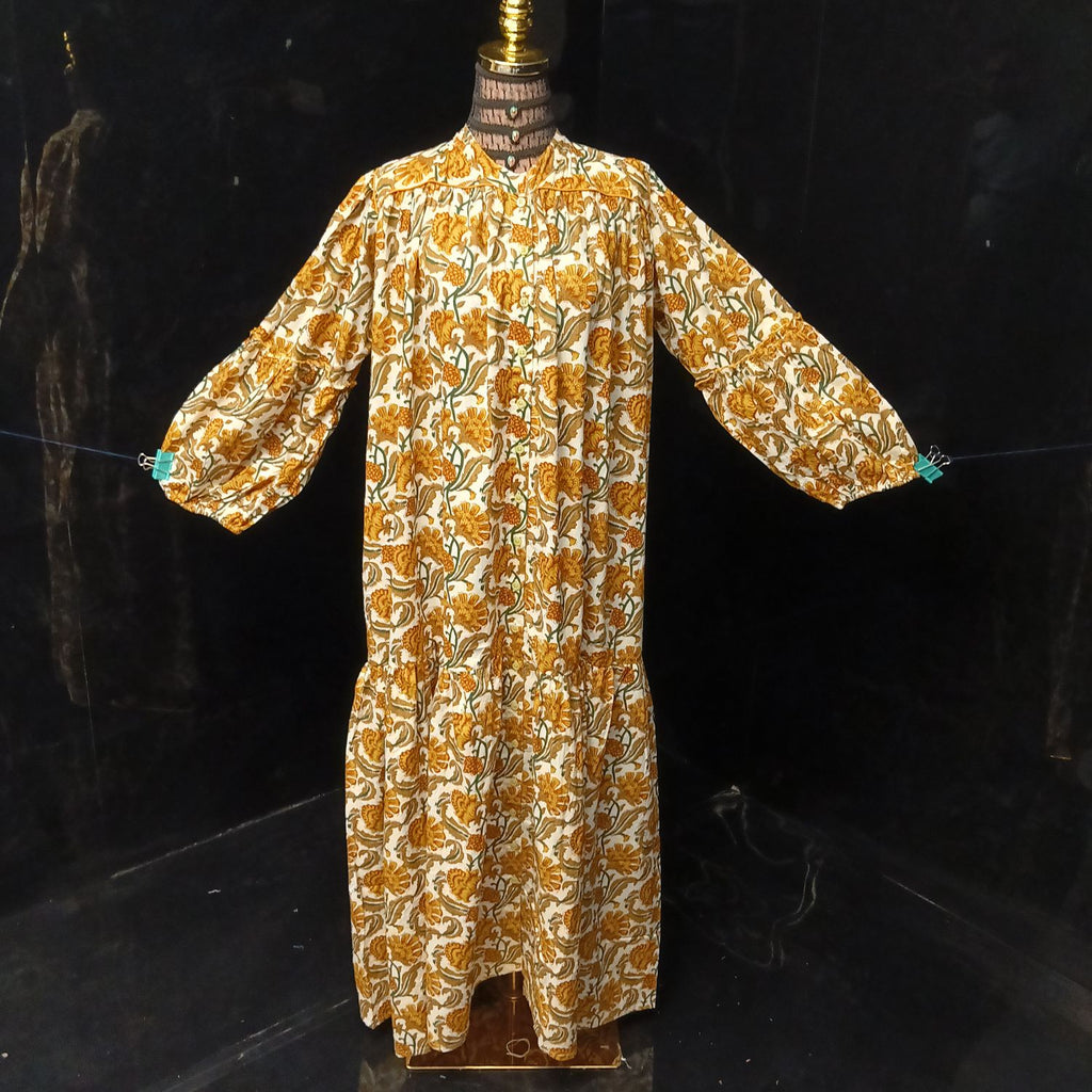 L-XL Yazrin Printed Cotton Dress 57" Long Jalabiya