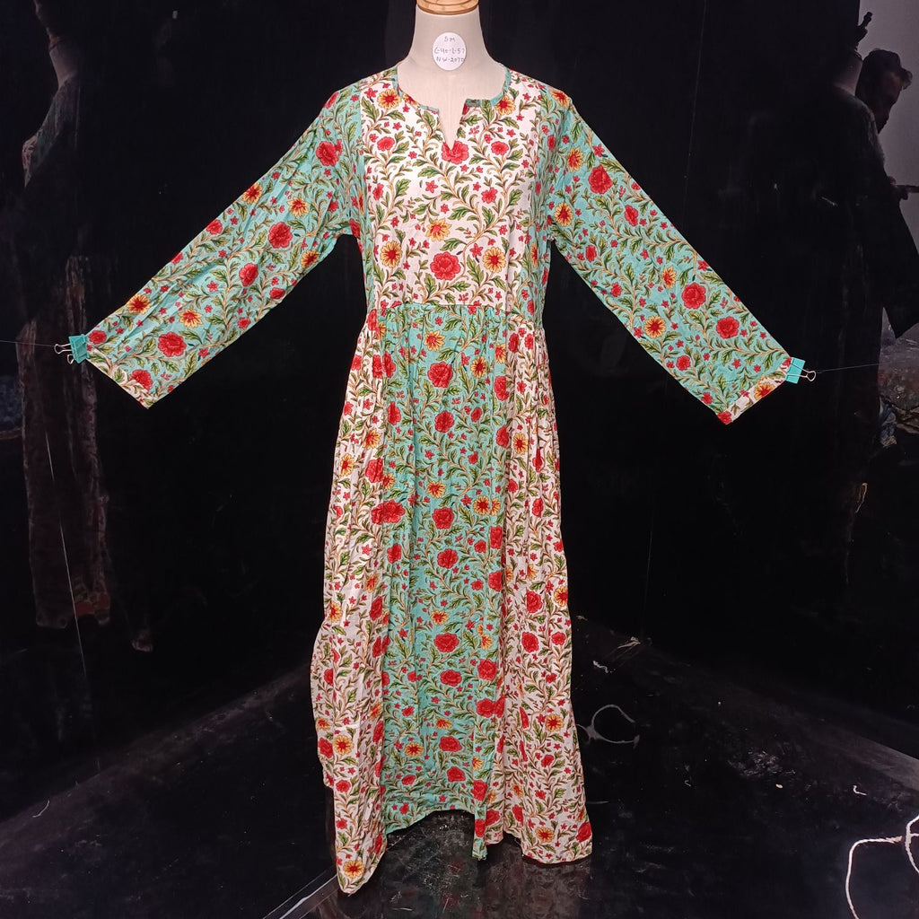S/M Heba Printed Cotton Dress 57" Long Jalabiya