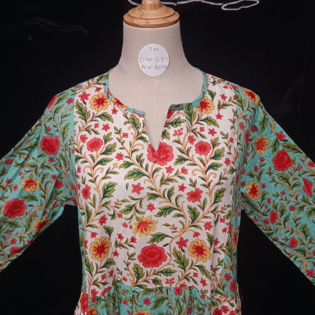 S/M Heba Printed Cotton Dress 57" Long Jalabiya
