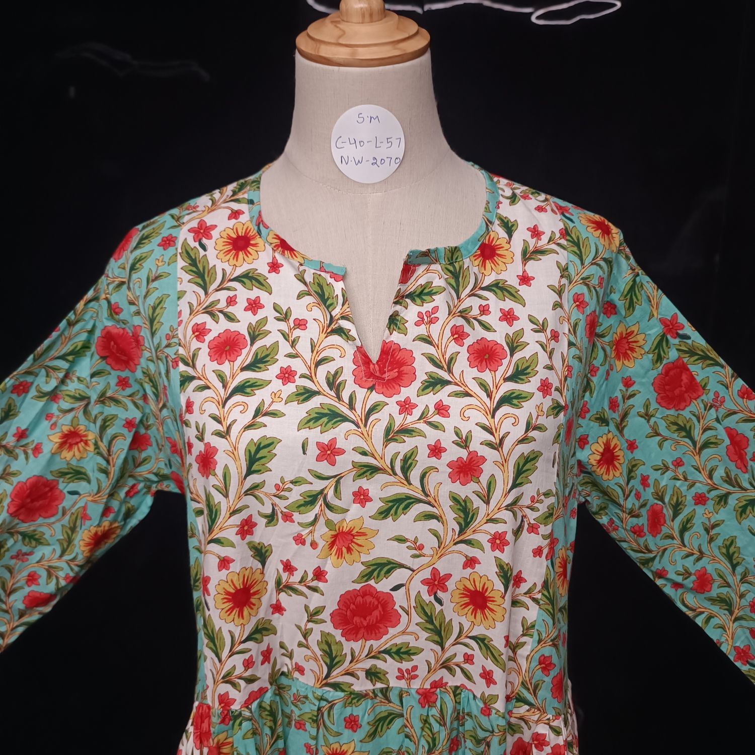 S/M Heba Printed Cotton Dress 57" Long Jalabiya
