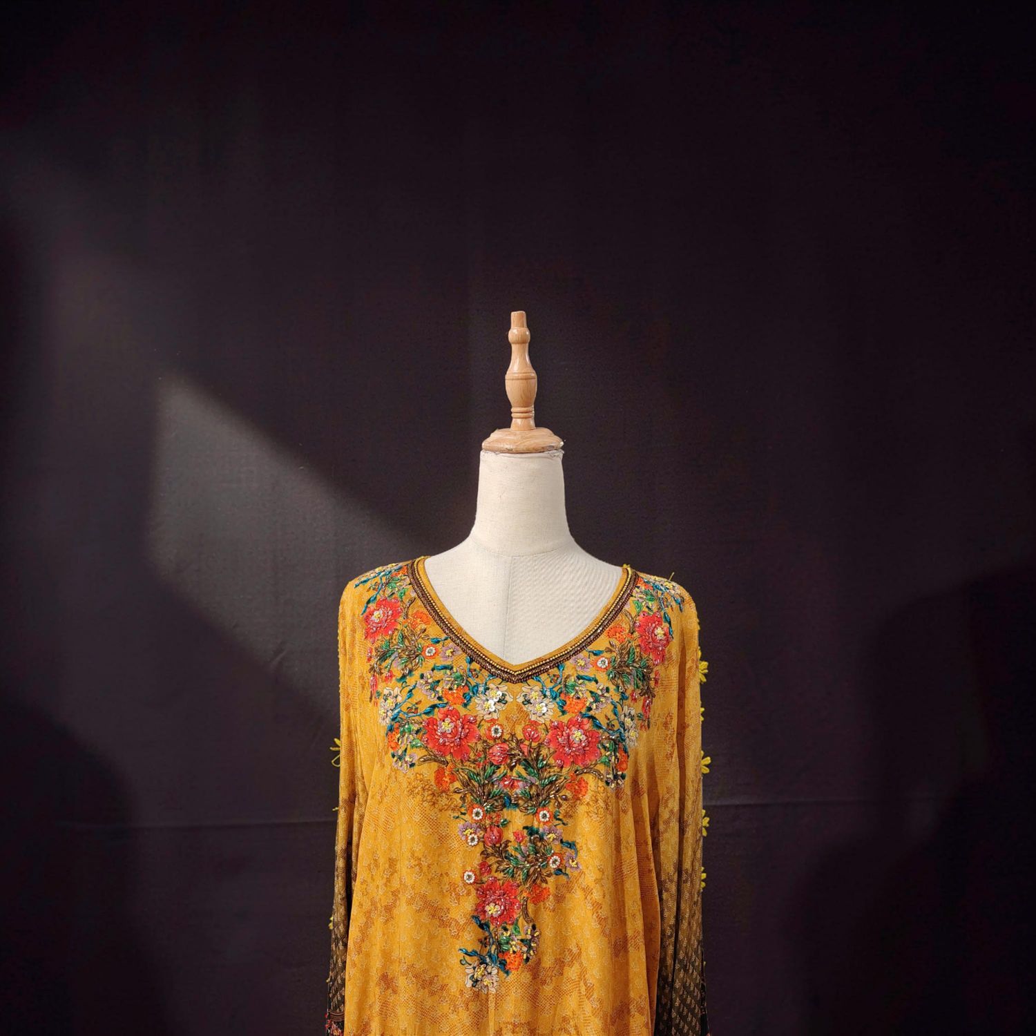 2XL Digital Dress Kaftan Printed Silky Hand Crystal 59" Long Jalabiya