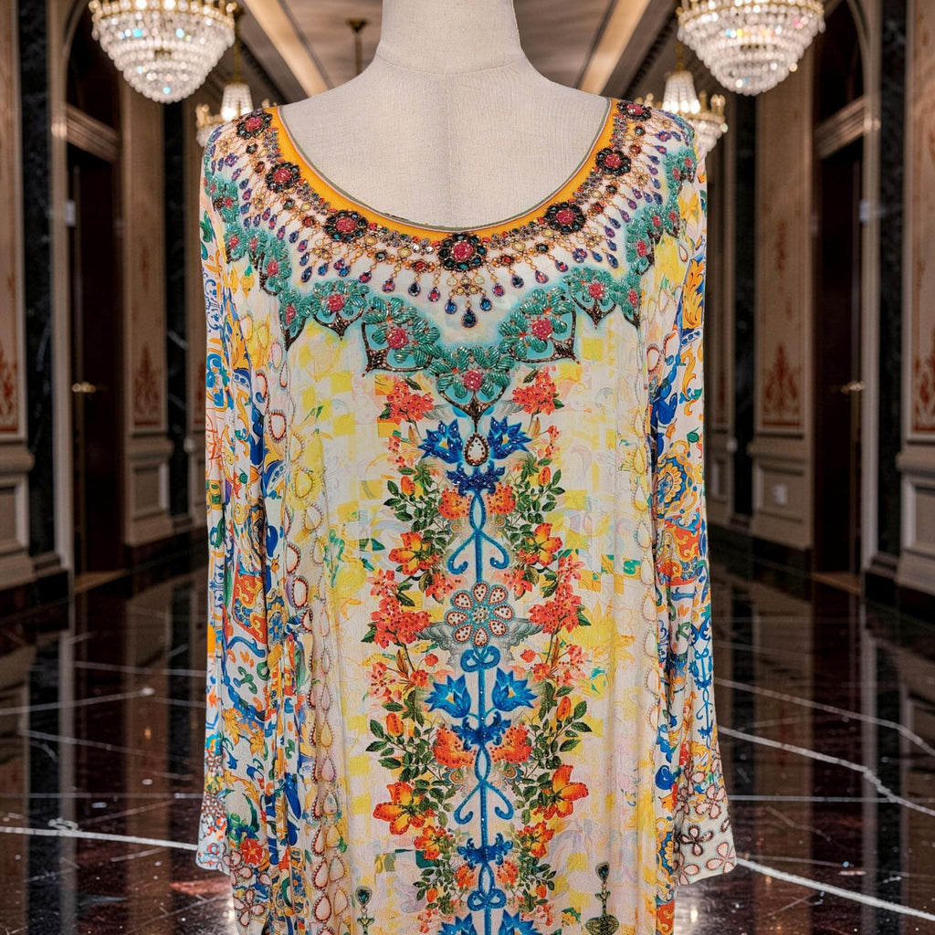 L Digital Print Jalabiya With Crystal Length 57"