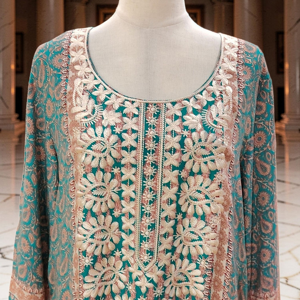 M Digital Print Pure Silk Jalabiya With Embroidery Length 59"