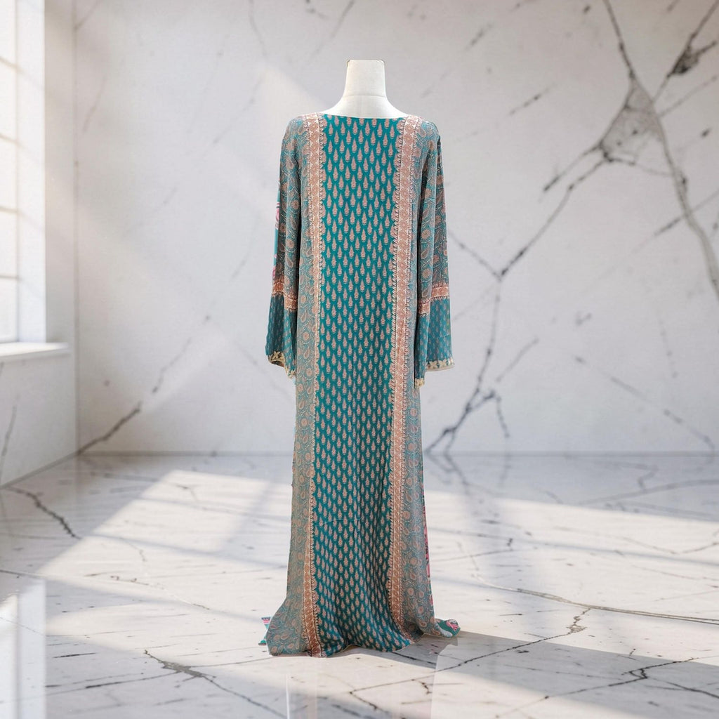 S Digital Print Pure Silk Jalabiya With Embroidery Length 59"